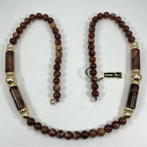 Made In Hong Kong Necklace Brown Tortoise Lucite Gold Tone Beaded Statement